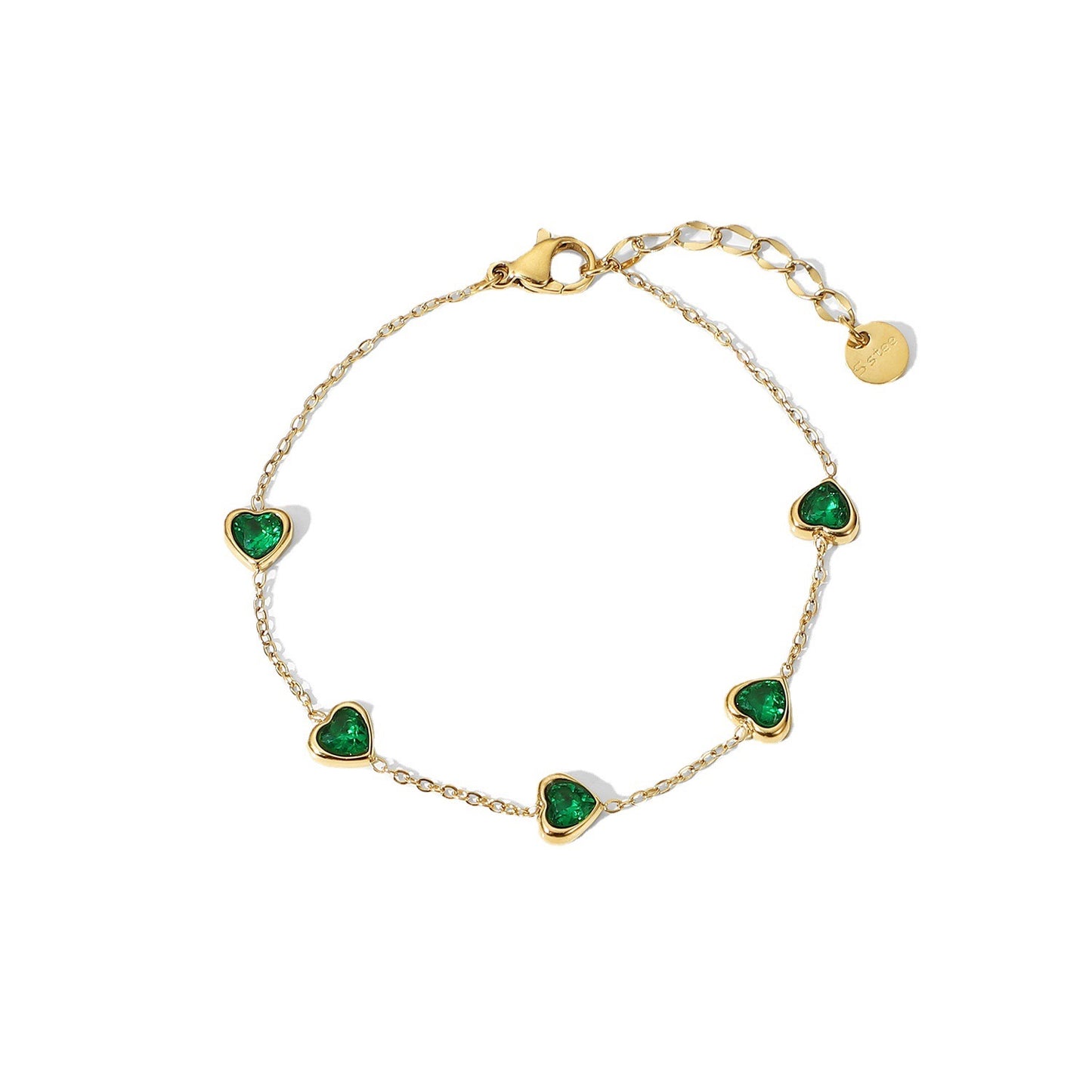 18K Gold Emerald Hearts Bracelet