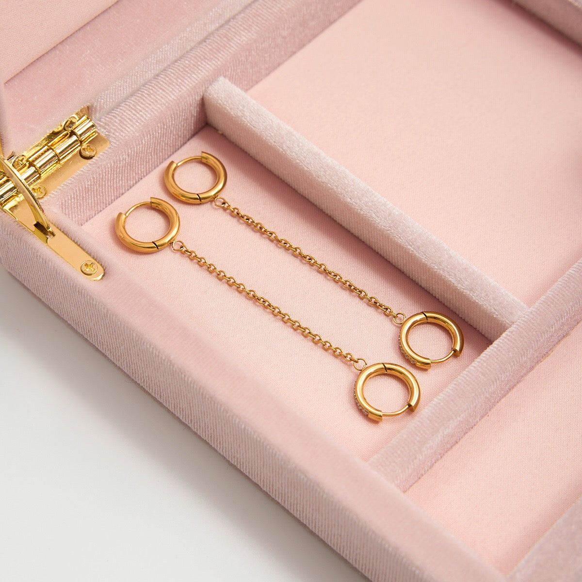 18K Gold Sweet Tangle Small Hoop Huggie Dangle Drop Chain Earrings