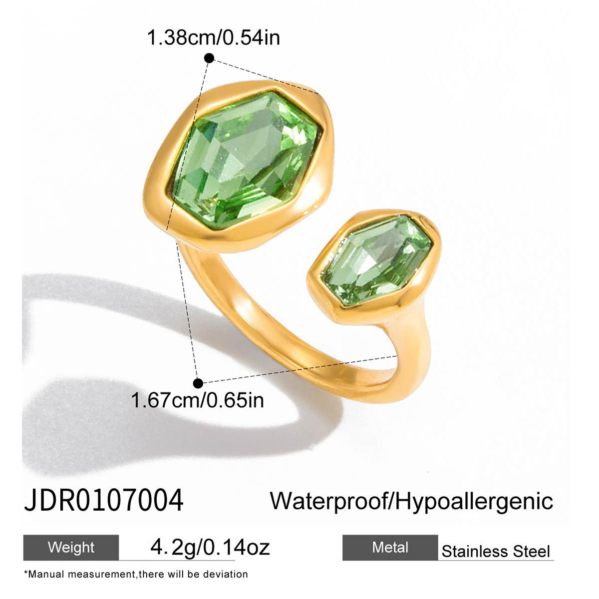 18K Gold Royal Emerald Green Statement Cuff Ring