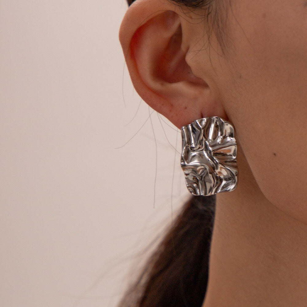 18K Gold Textured Plate Statement Stud Earrings