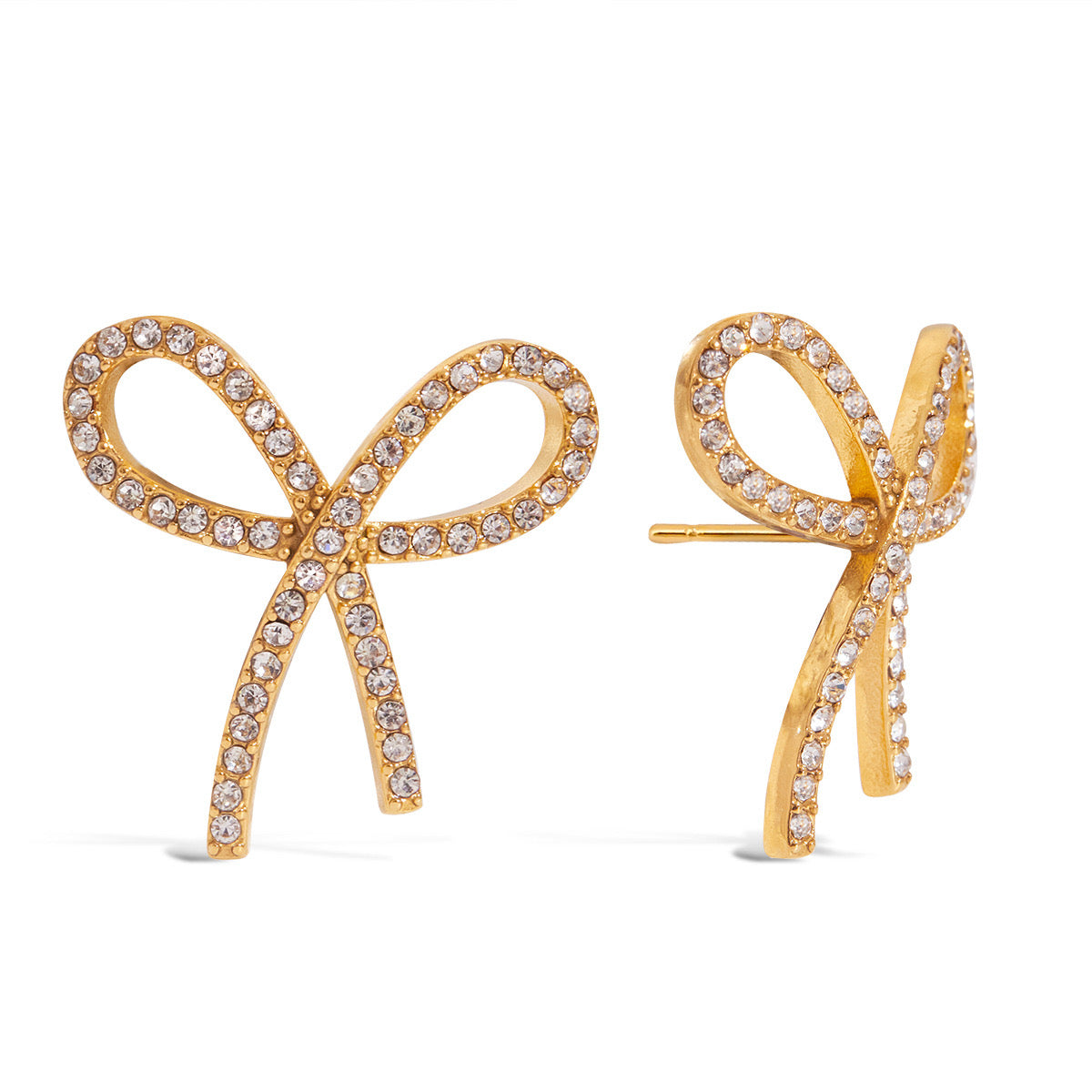 18K Gold Bling Coquette Bow Stud Earrings Ear Cuffs Set