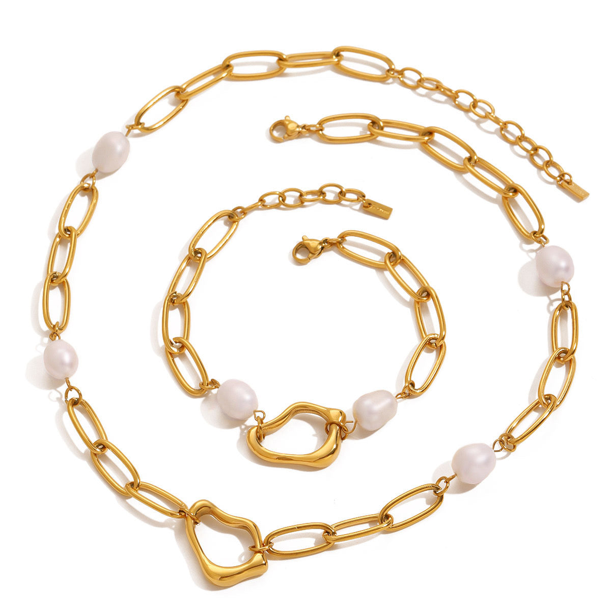 18K Gold Paperclip Chain Pearl Beads Bracelet