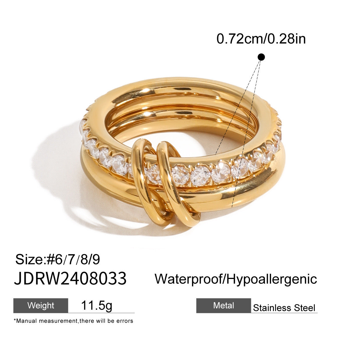 18K Gold Double Link Connected Stacking Pave Ring