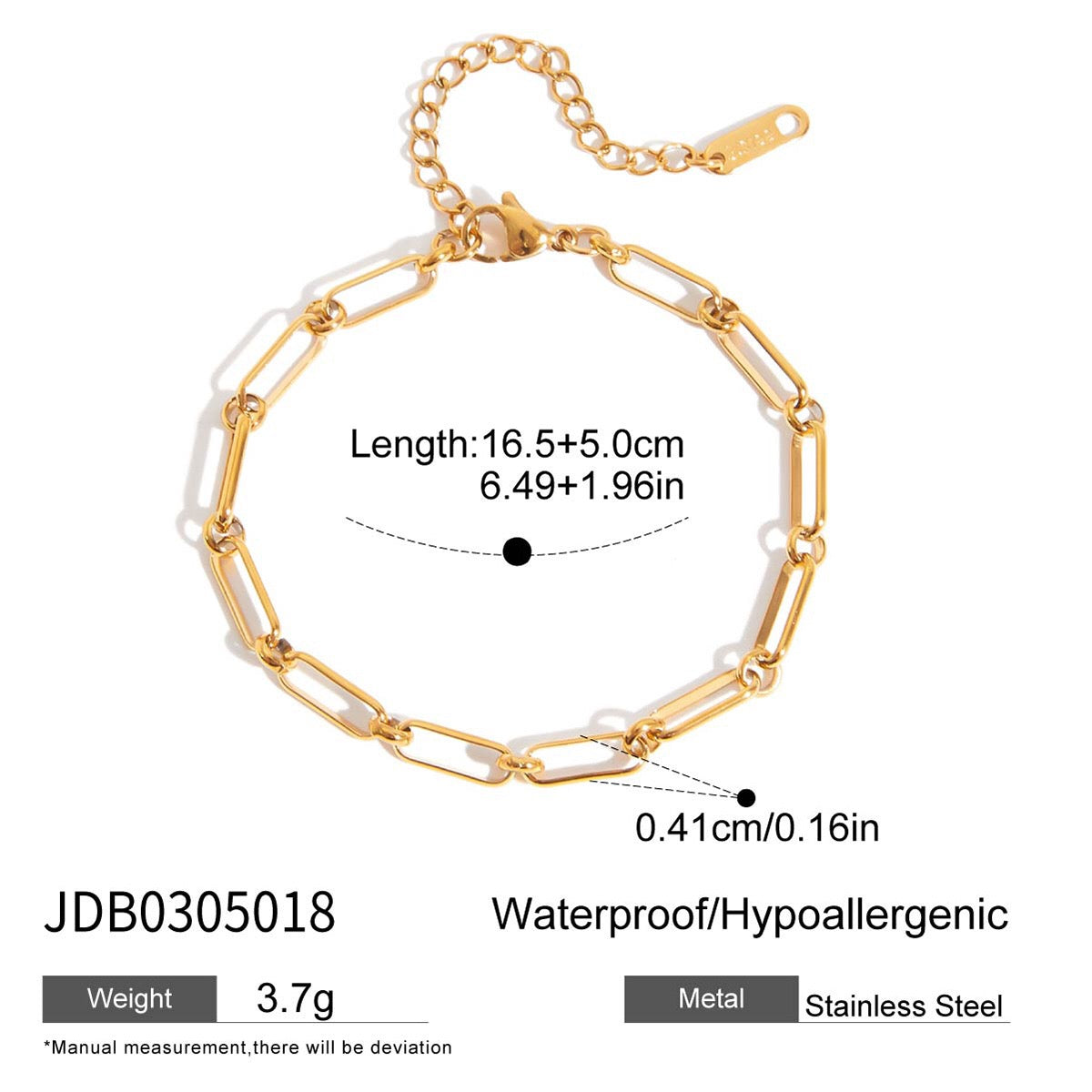 18K Gold Extra Bling Paperclip Chain Bangle Tennis Bracelet Stack