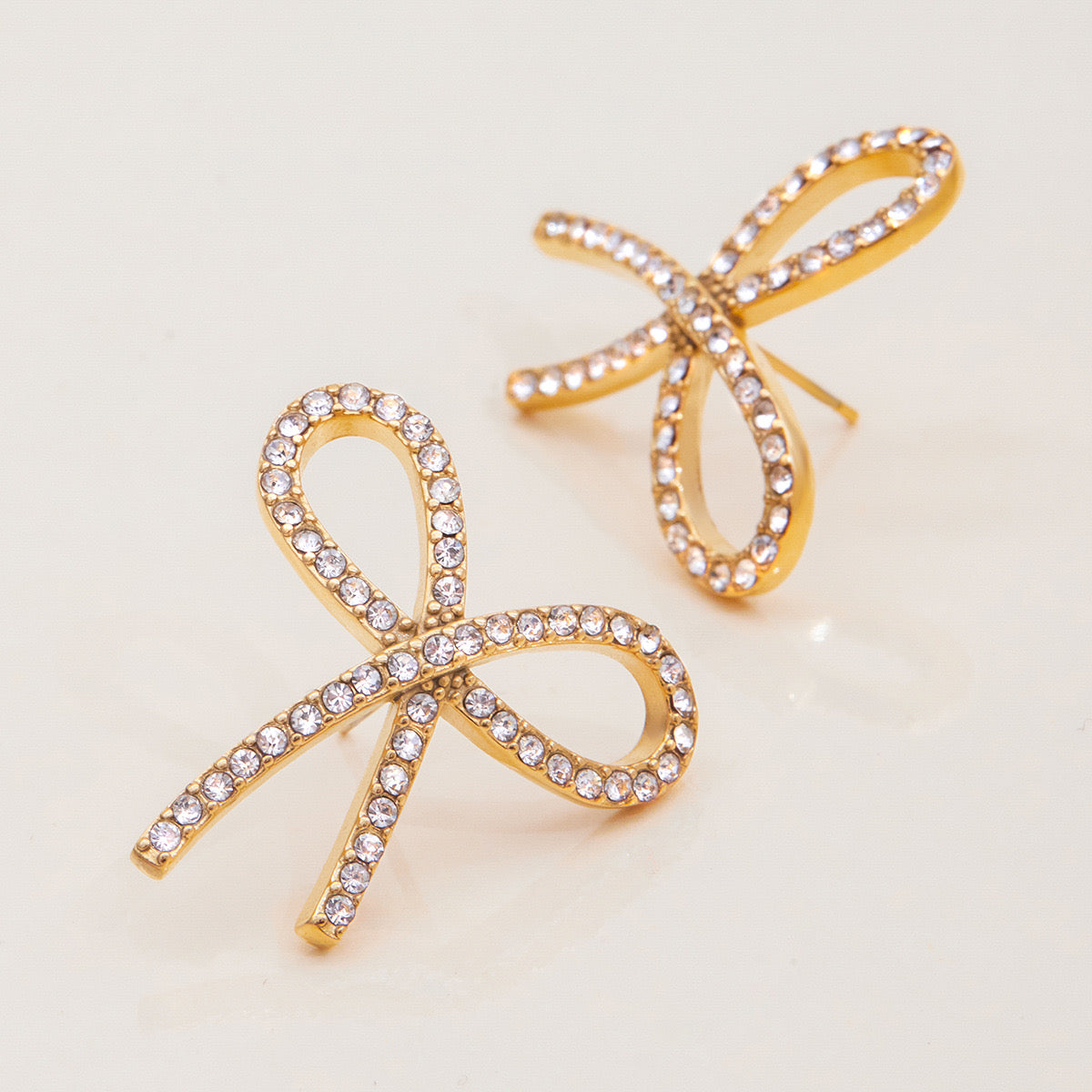 18K Gold Bling Coquette Bow Stud Earrings Ear Cuffs Set