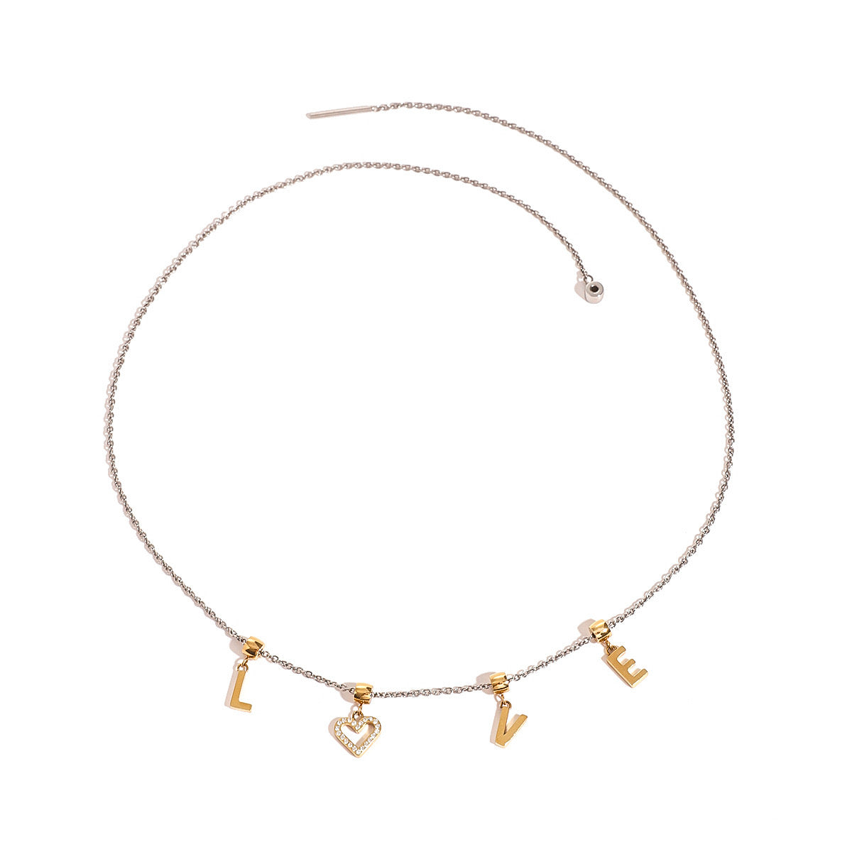 18K Gold Two Tone LOVE Pendant Heart Bracelet