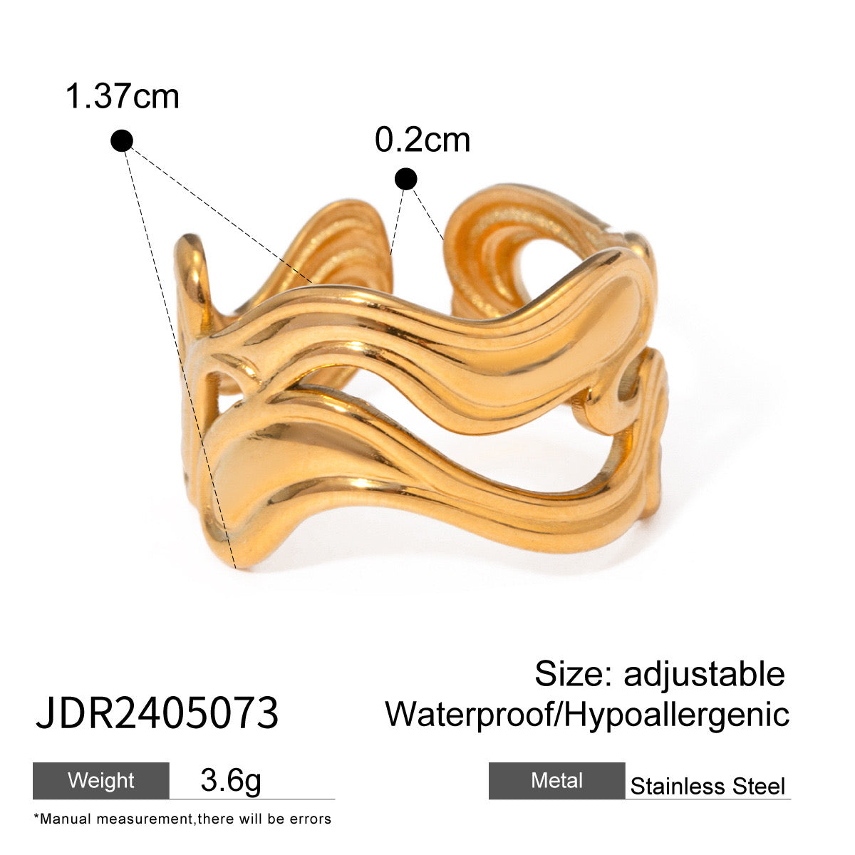 18K Gold Unique Wave Band Ring