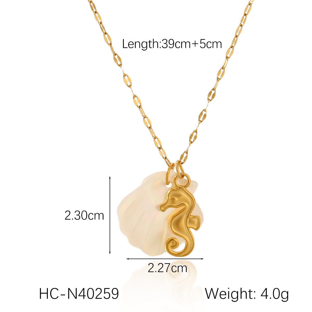 18K Gold Mother of Pearl Seashell Ocean Charm Pendant Necklace