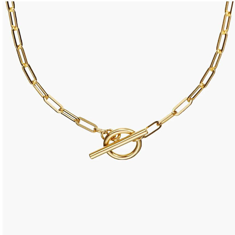 18K Gold Classic Paperclip Toggle Chain Choker Necklace