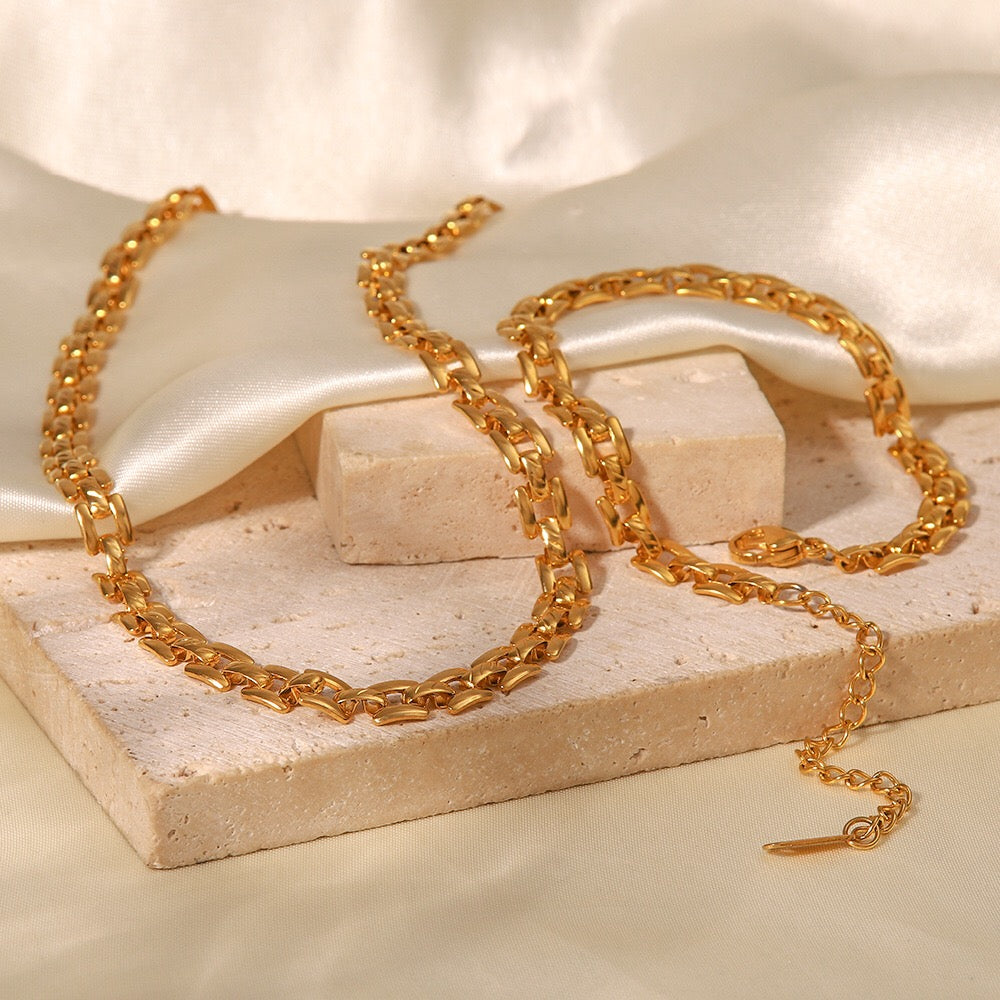 18K Gold Slim Watch Band Choker Chain Necklace