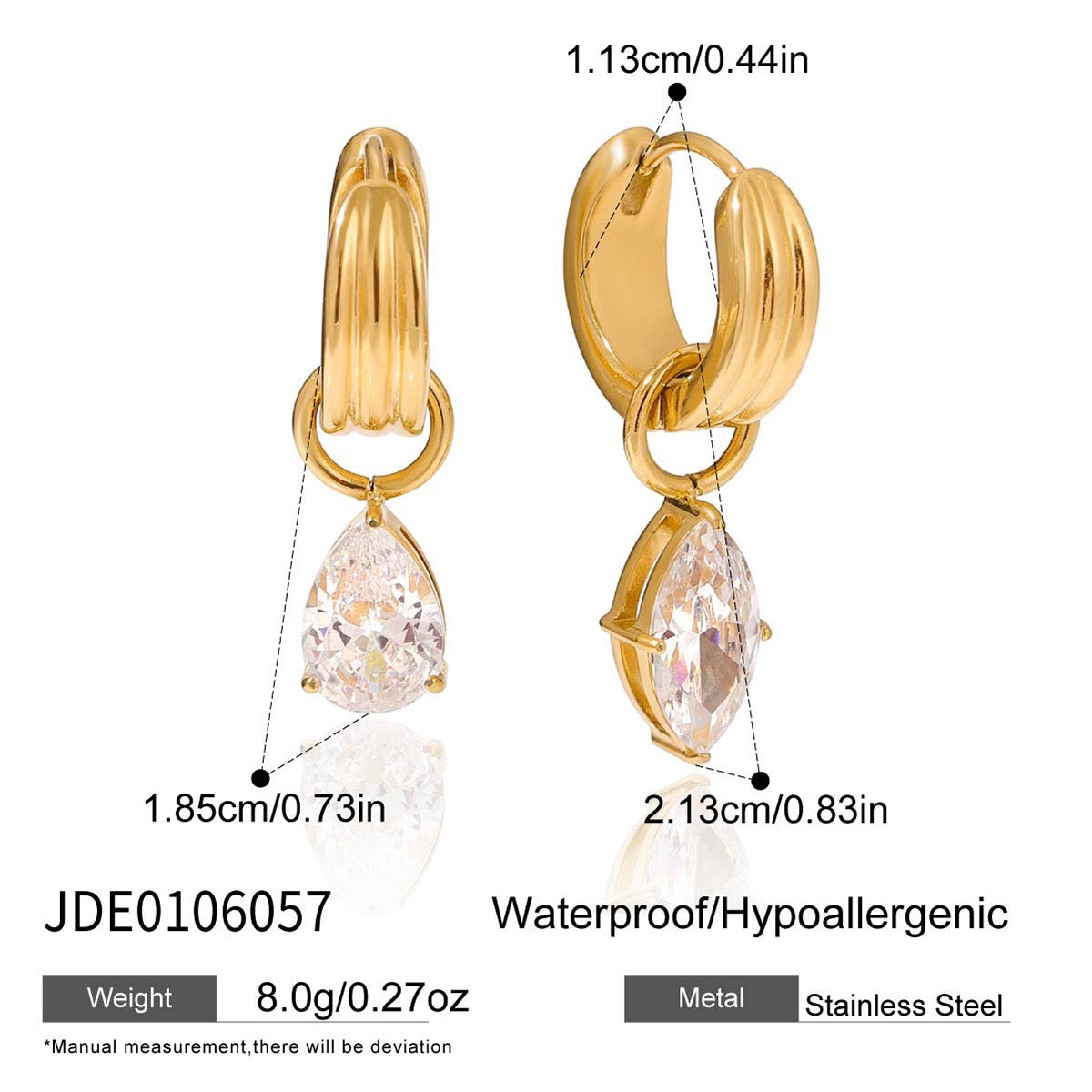 18K Gold Forever Jewel Mismatched Small Hoop Huggie Earrings