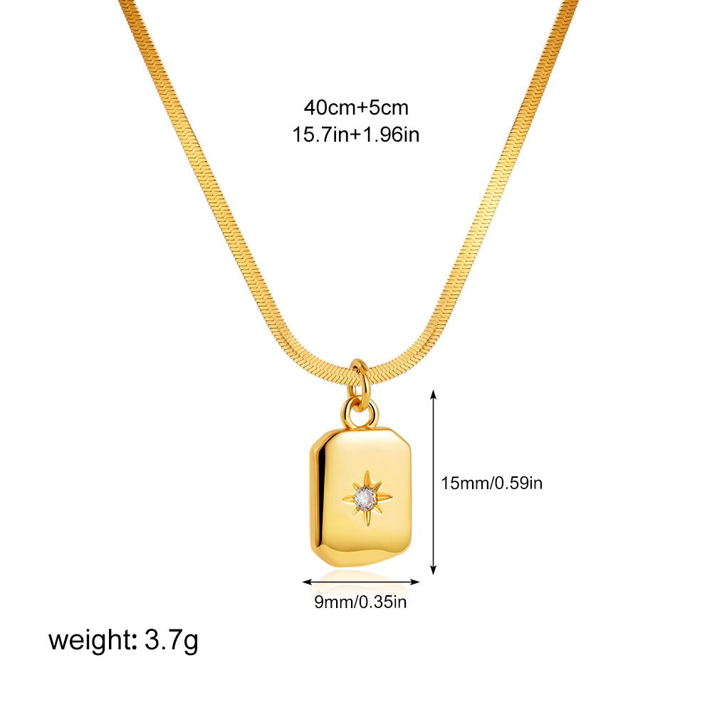 18K Gold Chic Starburst Pendant Herringbone Chain Necklace