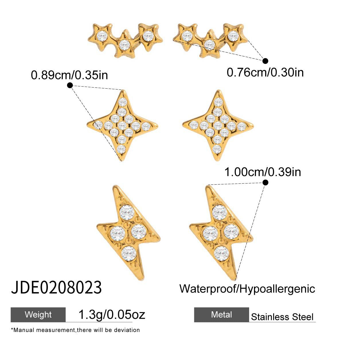 18K Gold Dainty Starry Studs Cartilage Earrings Set