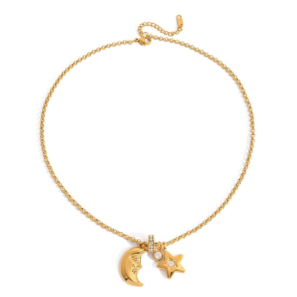 18K Gold Starlight Star and Moon Charm Necklace
