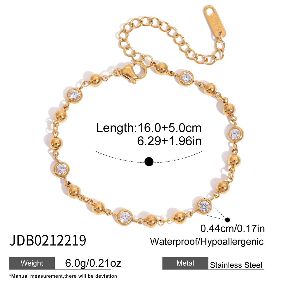 18K Gold Starry Light Dainty Bezel Beaded Chain Bracelet
