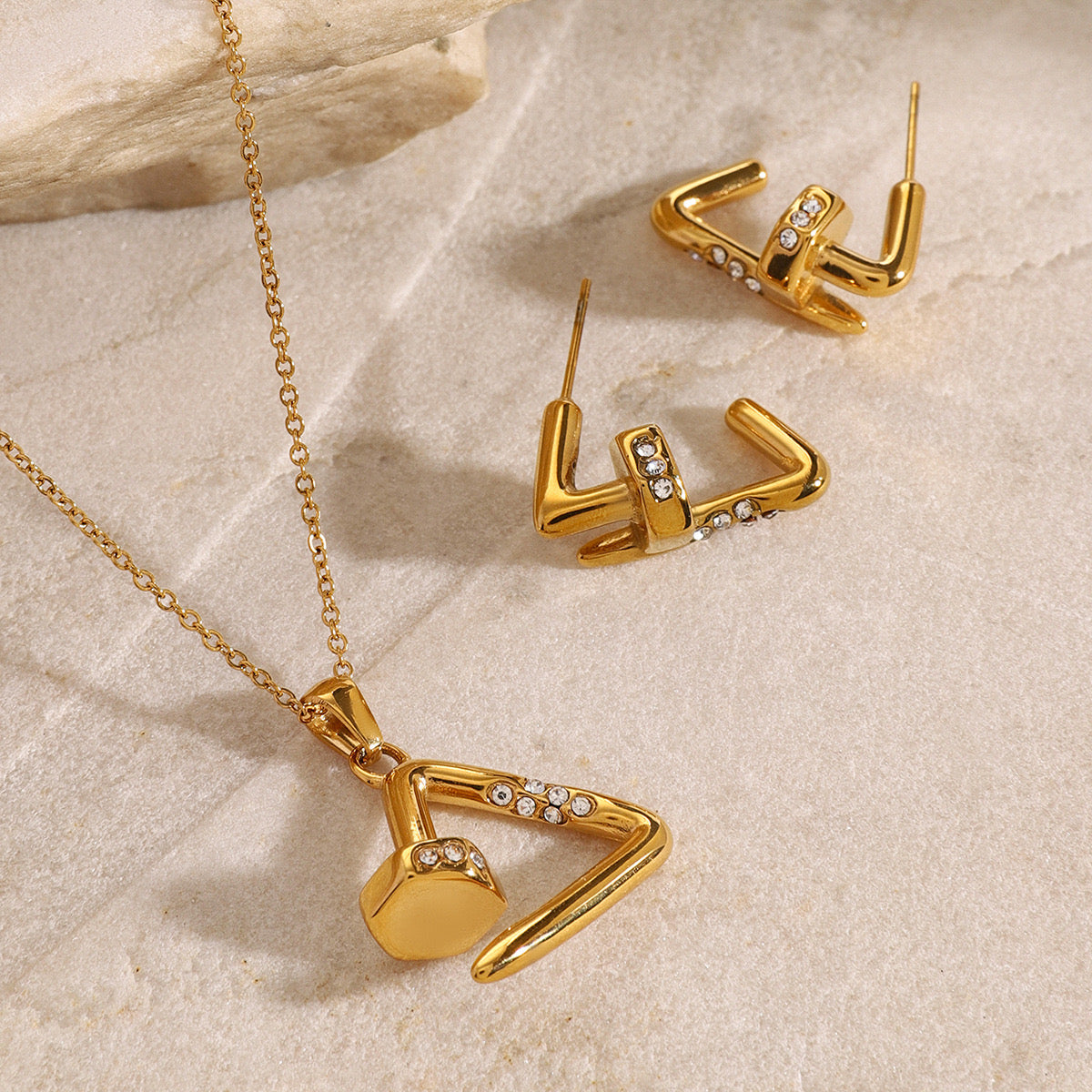 18K Gold Chic Triangle Nail Statement Earrings