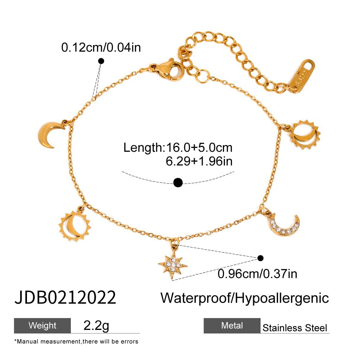 18K Gold Moon and Star Celestial Charm Chain Bracelet