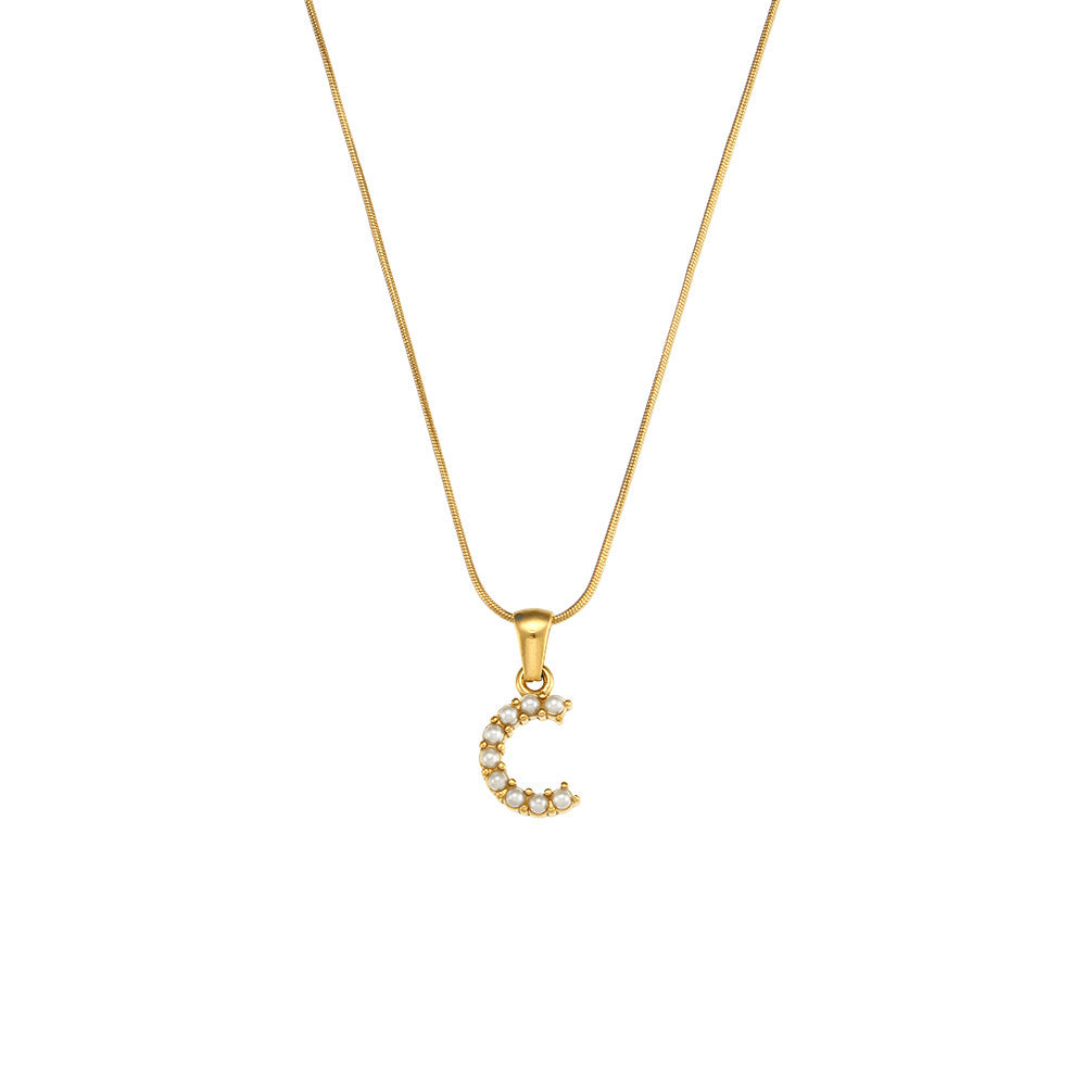 18K Gold Pearl Initial Pendant Necklace