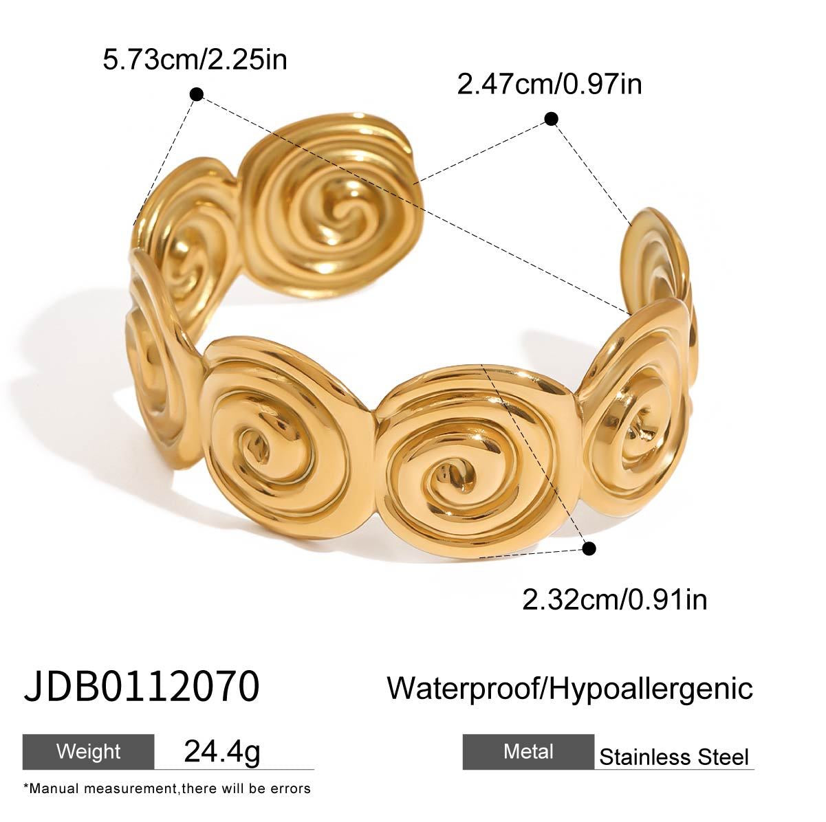 18K Gold Ocean Swirl Statement Cuff Bangle Bracelet