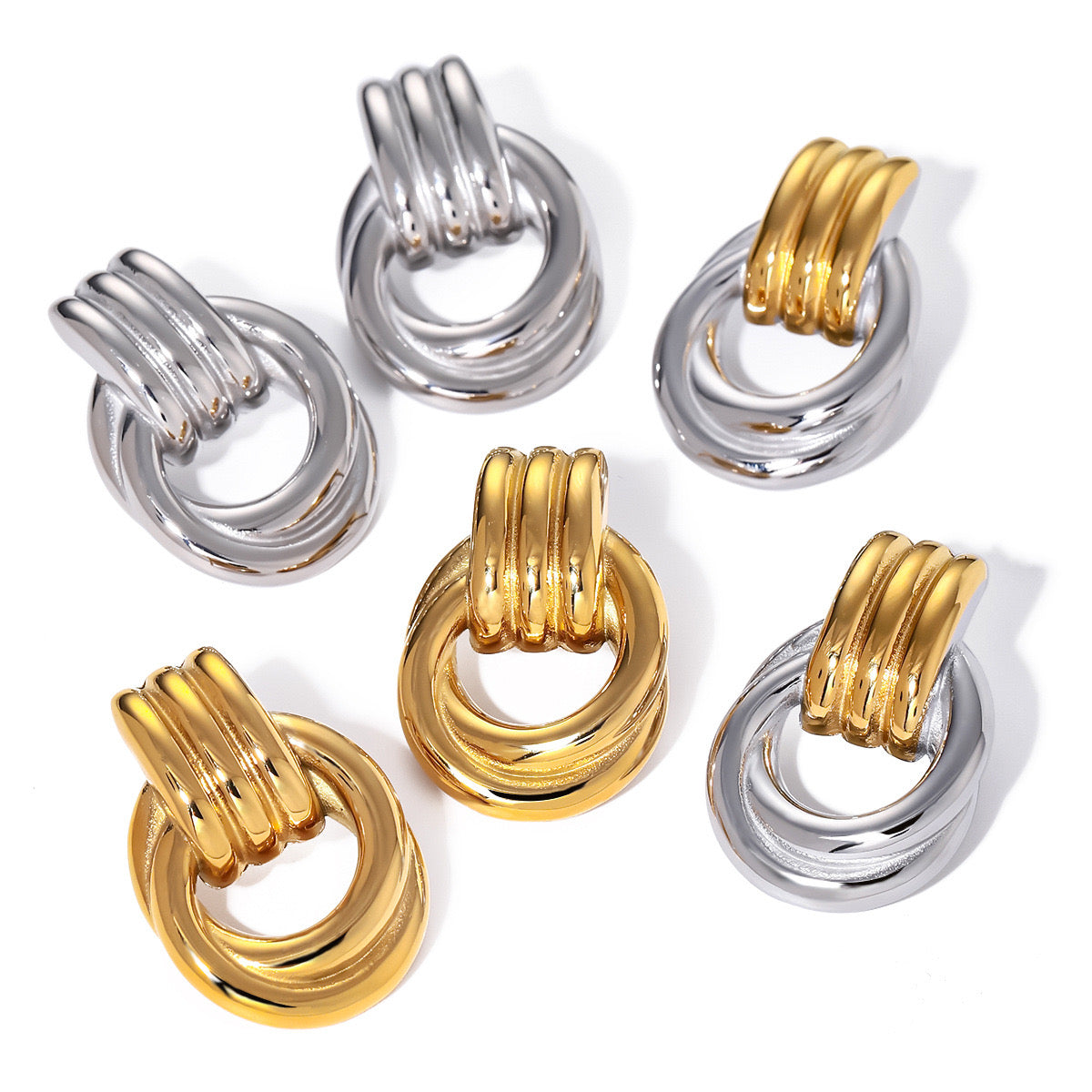 18K Gold Trendy Geometric Statement Stud Earrings
