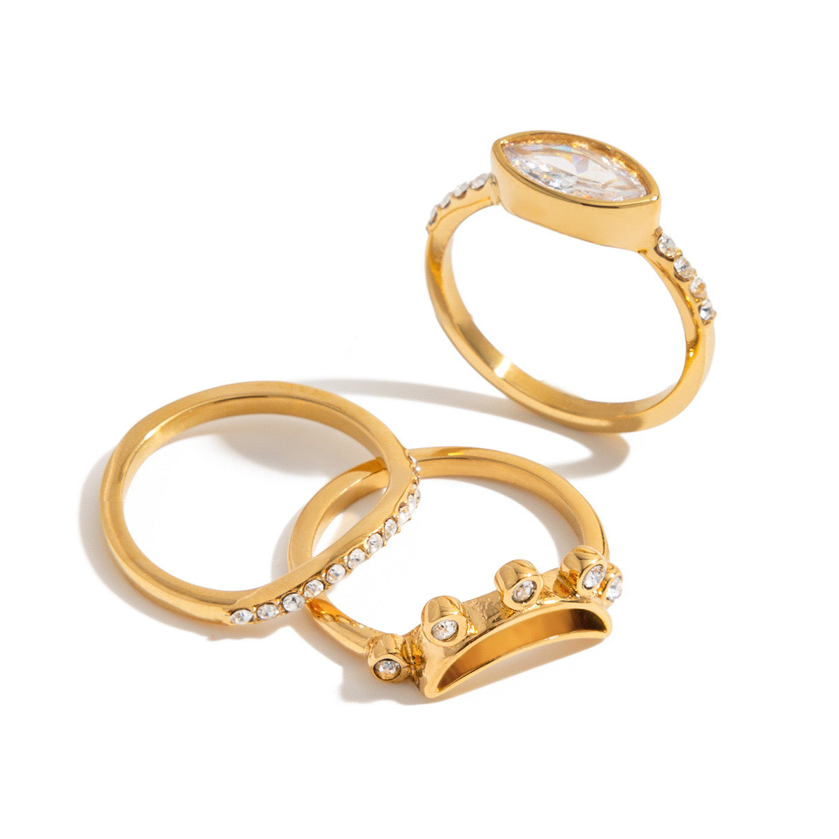 18K Gold Moon Bling Slim Stacking Rings Set