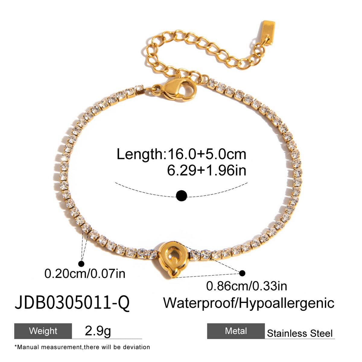18K Gold Glam Bubble Letter Initial Tennis Bracelet