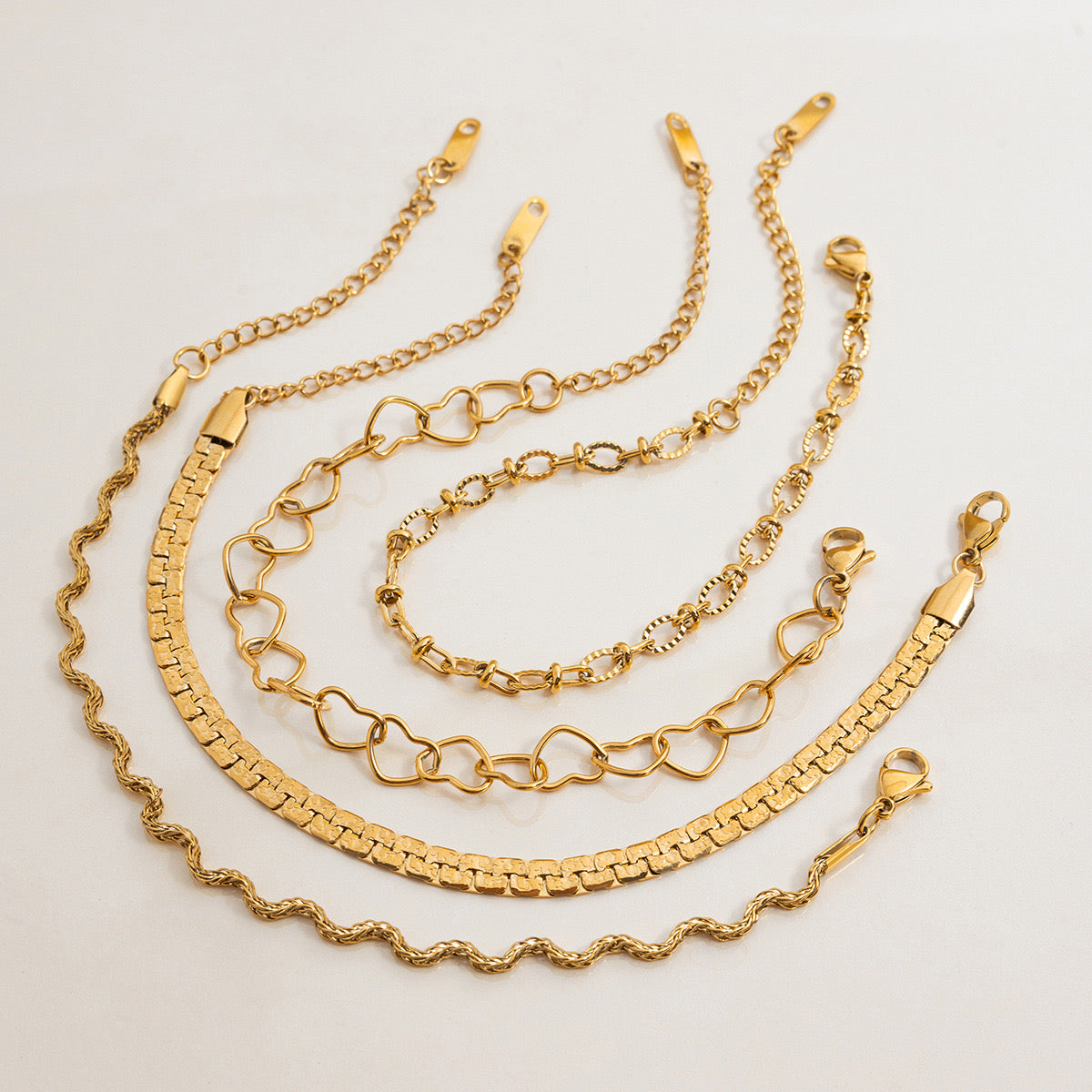 18K Gold Heart Chain Trendy Everyday Bracelet Stack