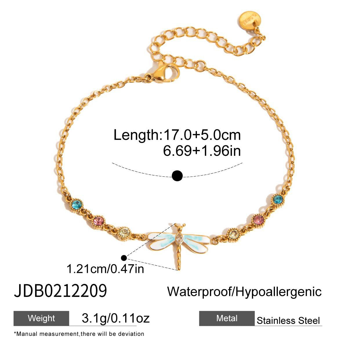 18K Gold Enchanted Garden Flower Dragonfly Butterfly Dainty Bracelet