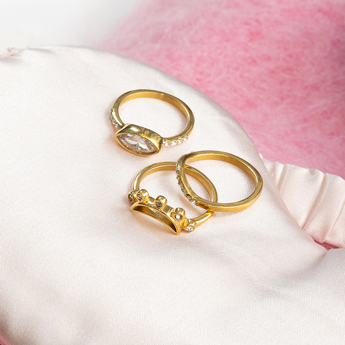 18K Gold Moon Bling Slim Stacking Rings Set