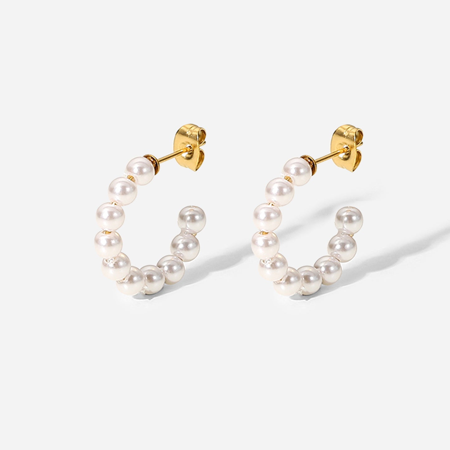 18K Gold Classic Pearl Huggie Earrings