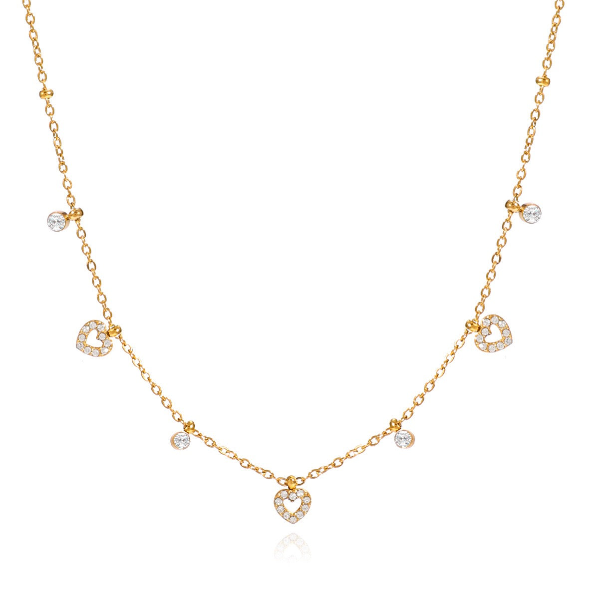 18K Gold Tempting Shimmer Heart Star Dainty Chain Necklace
