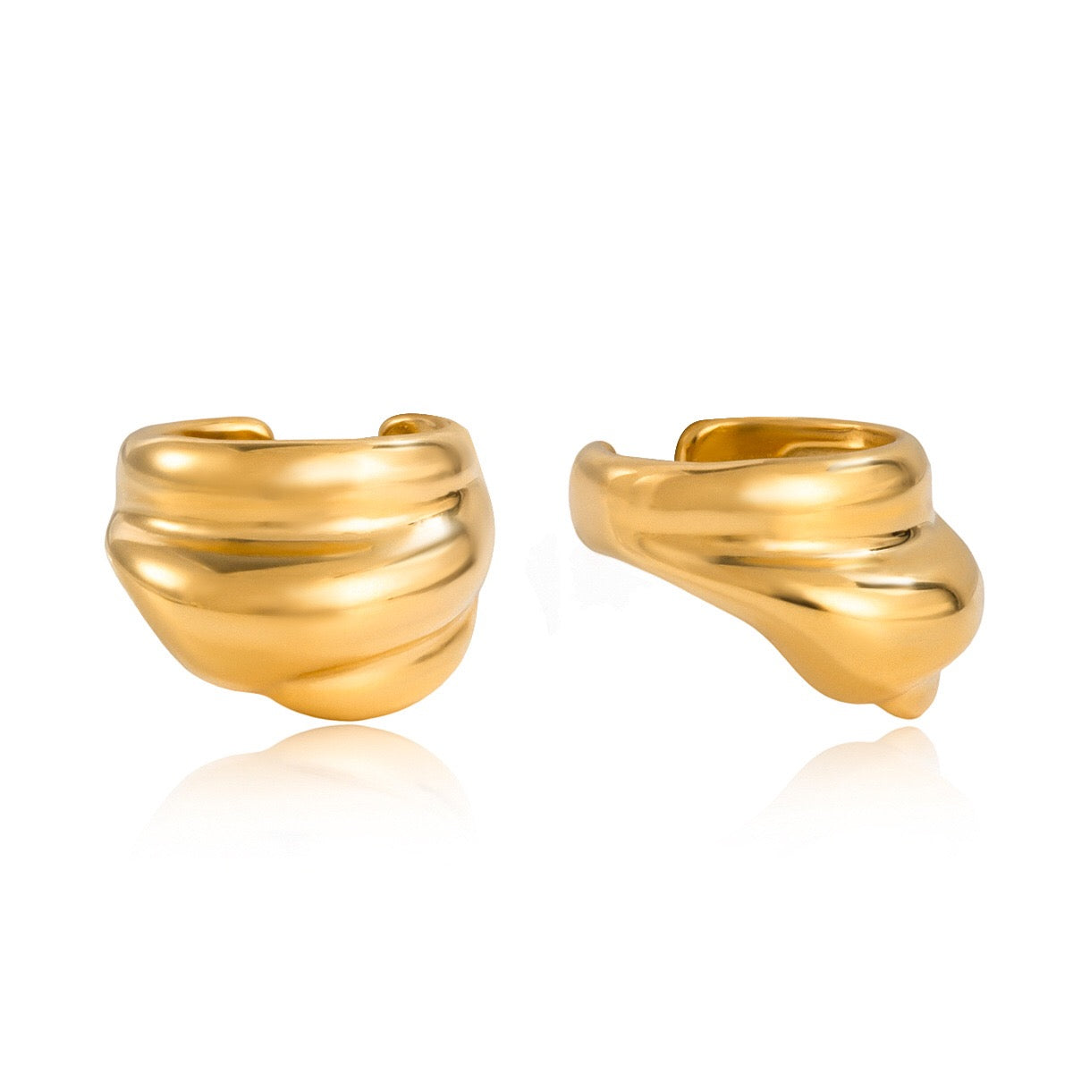 18K Gold Angel Wings Minimalist Bling Huggie Earrings Ear Cuff Set