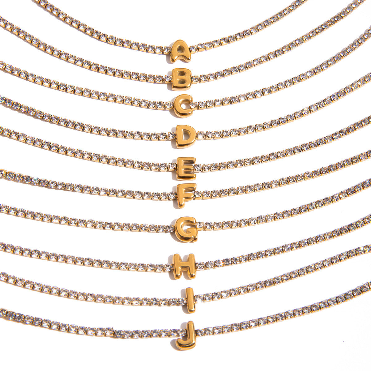 18K Gold Glam Bubble Letter Initial Tennis Bracelet