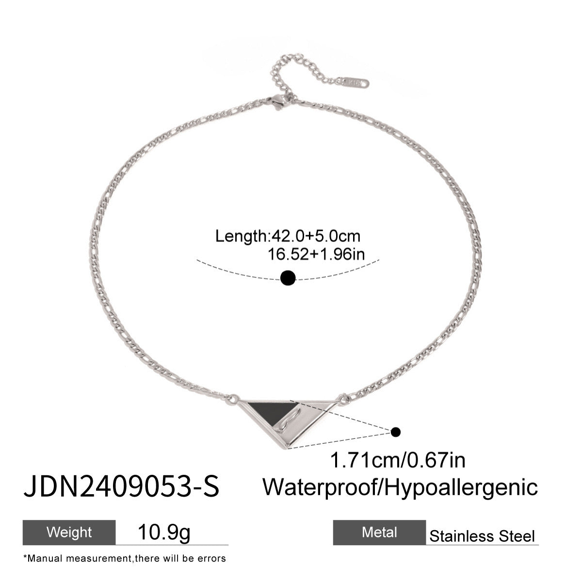 18K Gold Mother of Pearl Triangle Pendant Figaro Chain Necklace