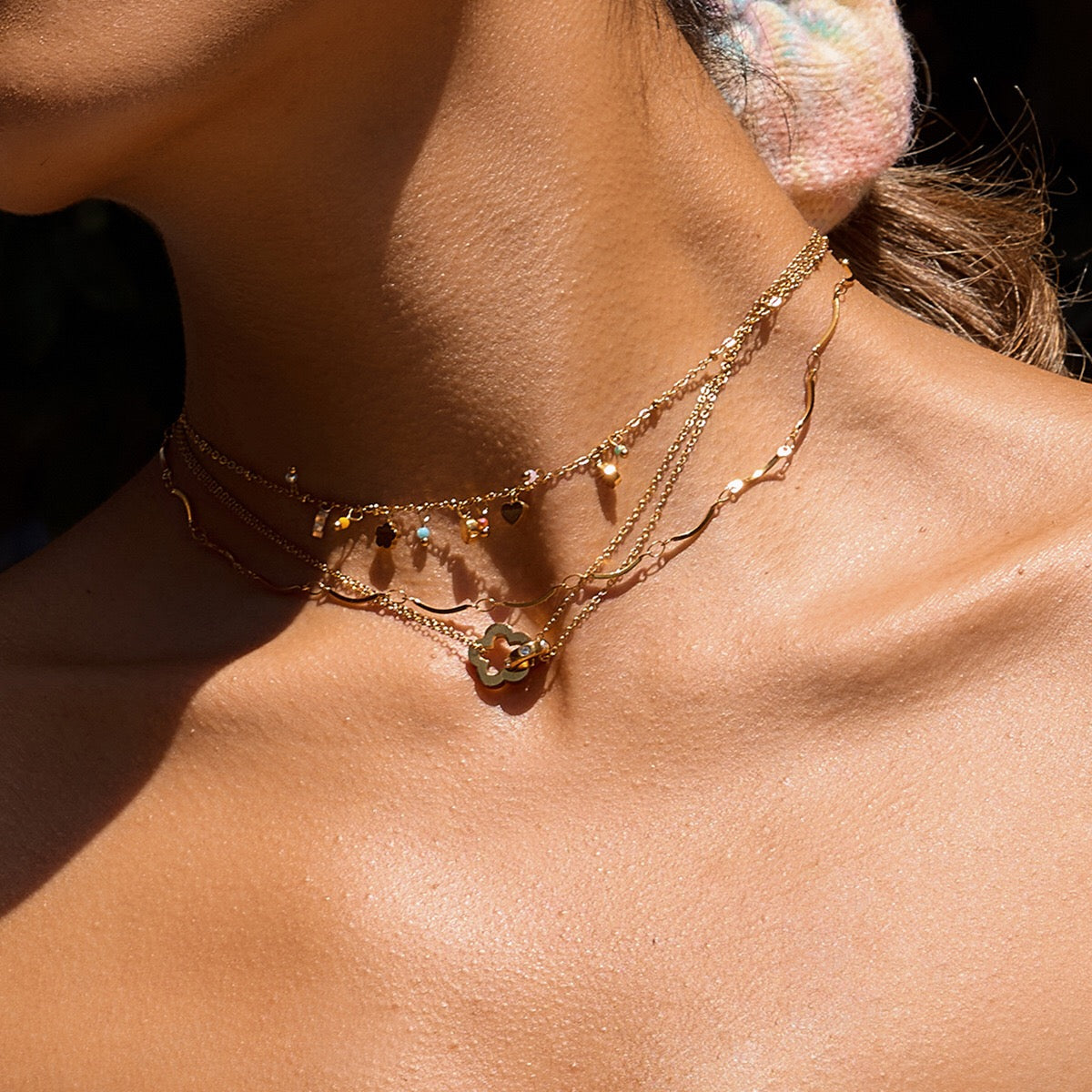 18K Gold Together Two Ring Connected Dainty Pendant Necklace