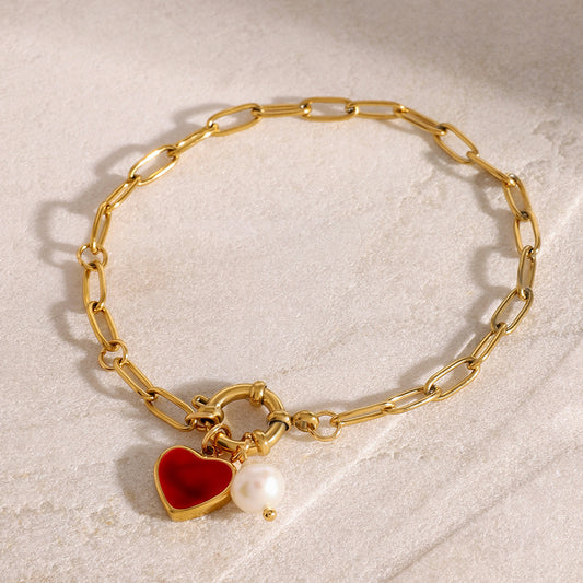 18K Gold Heart Chain Charm Bracelet