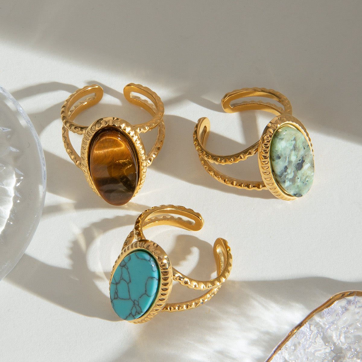 18K Gold Old Money Oval Gemstone Statement Ring