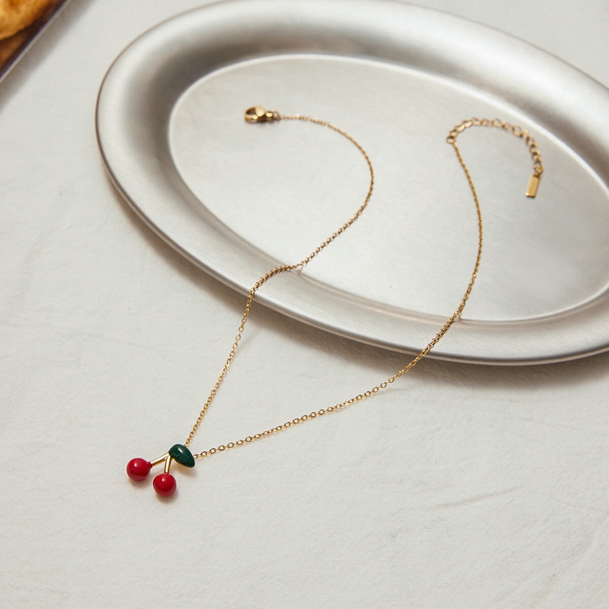 18K Gold Dainty Cherry Pendant Cute Choker Necklace