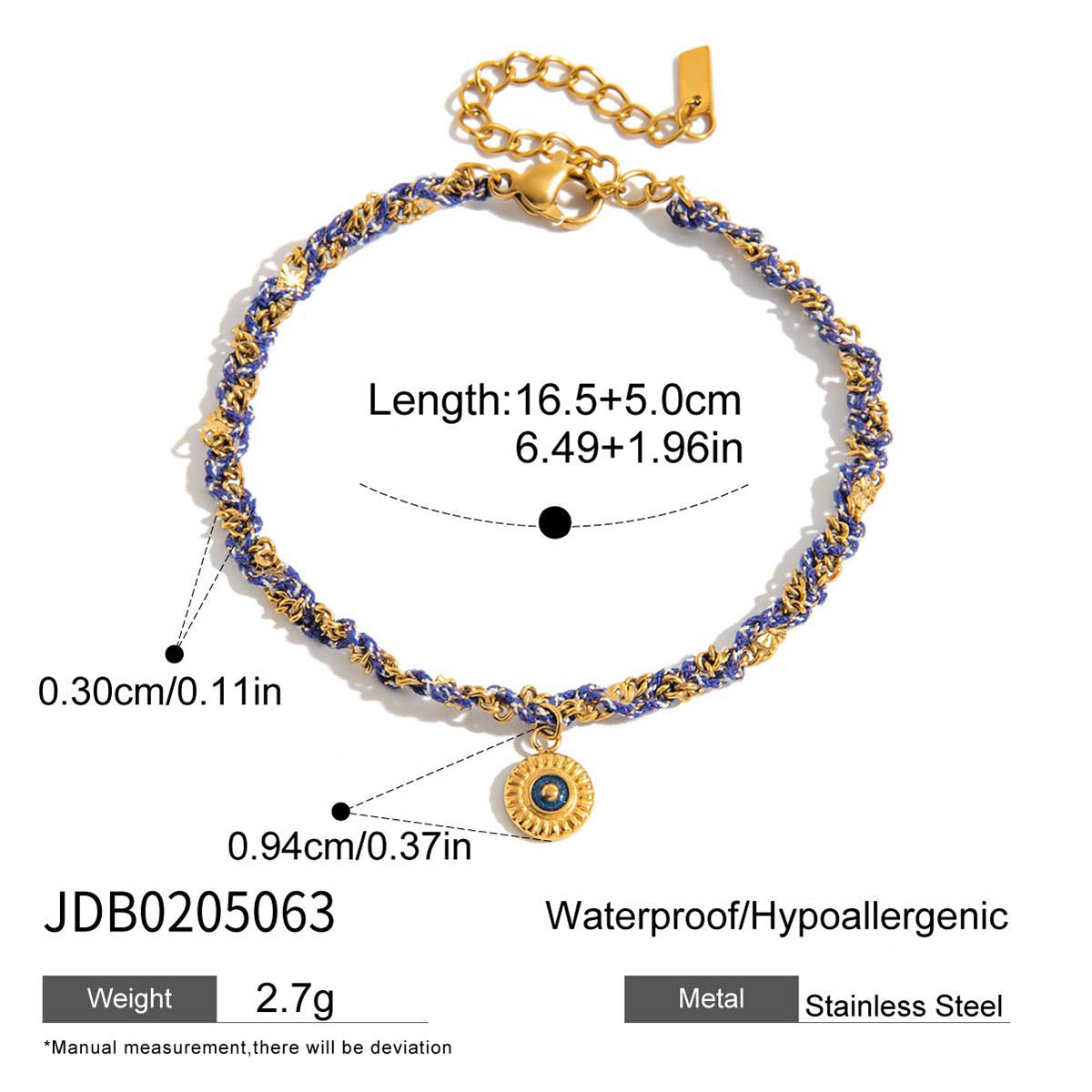 18K Gold Cozy String Chain Dainty Charm Bracelet