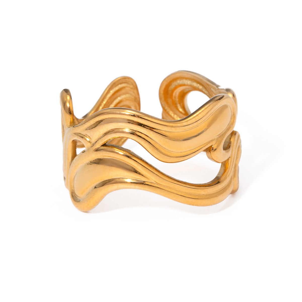 18K Gold Unique Wave Band Ring