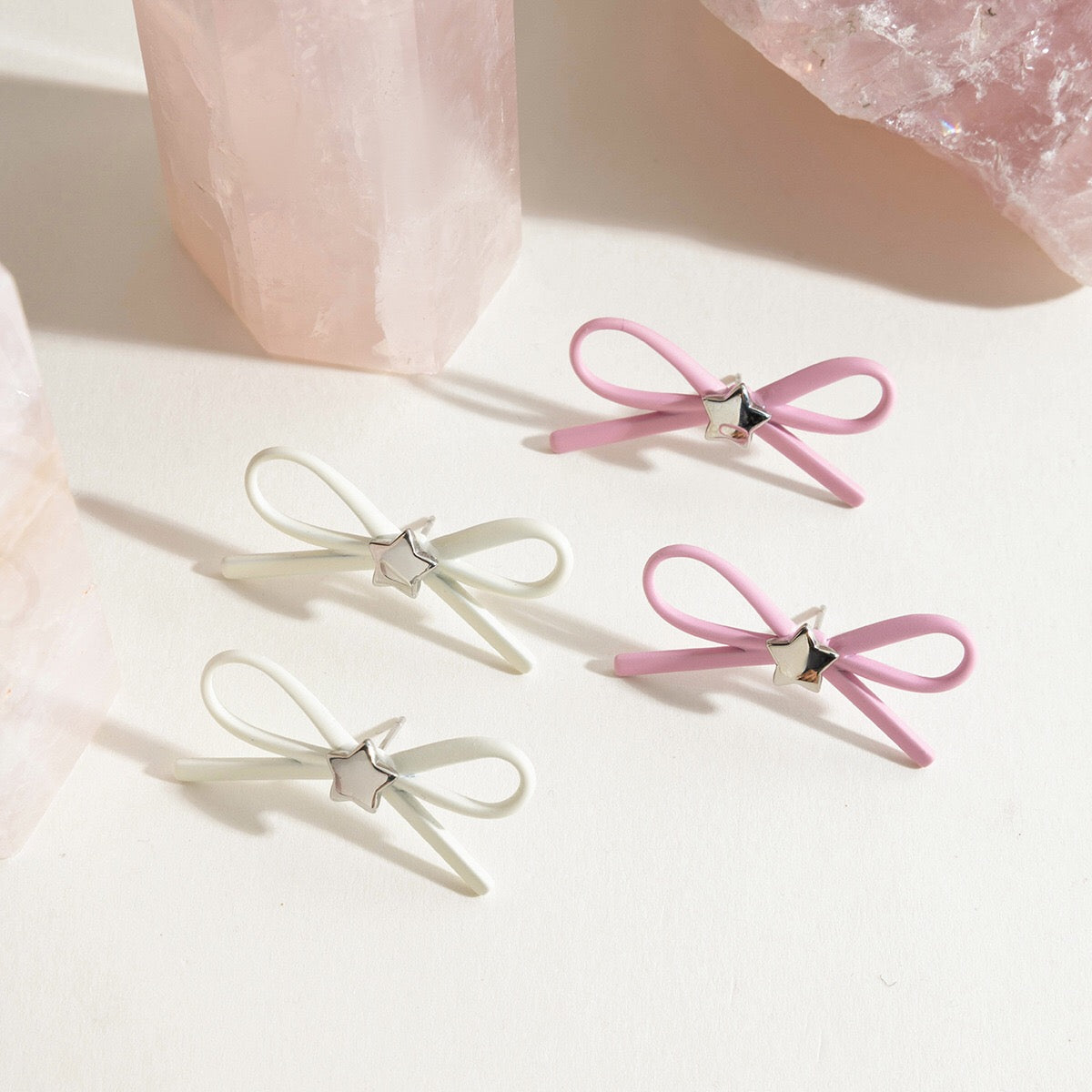 Pink Bow Cute Stud Silver Earrings