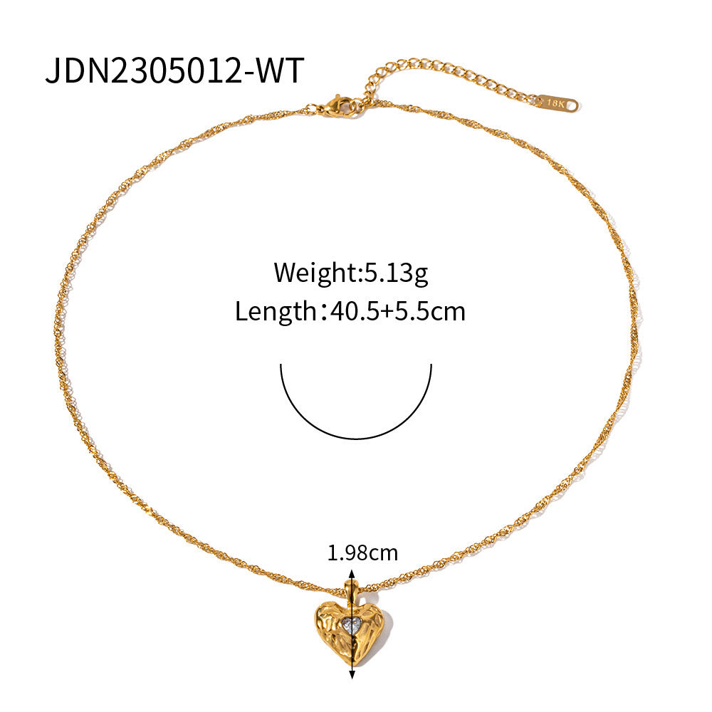 18K Gold Bejeweled Heart Pendant Statement Necklace