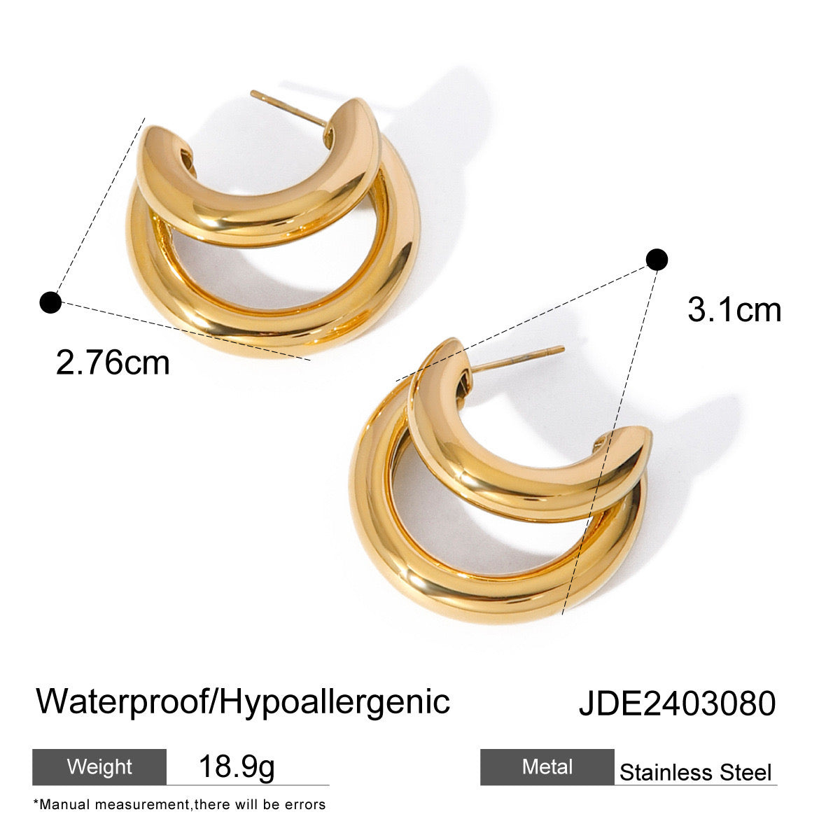 18K Gold Unique Double Hoop Huggie Earrings