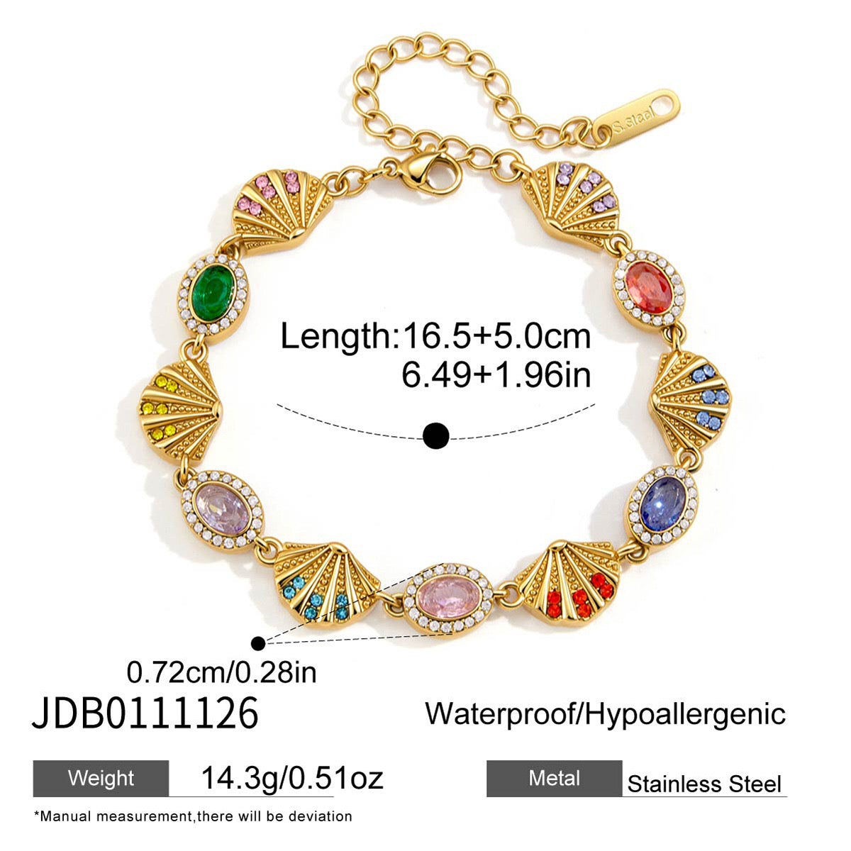 18K Gold Marina Royale Sea Shell Color Gems Bracelet