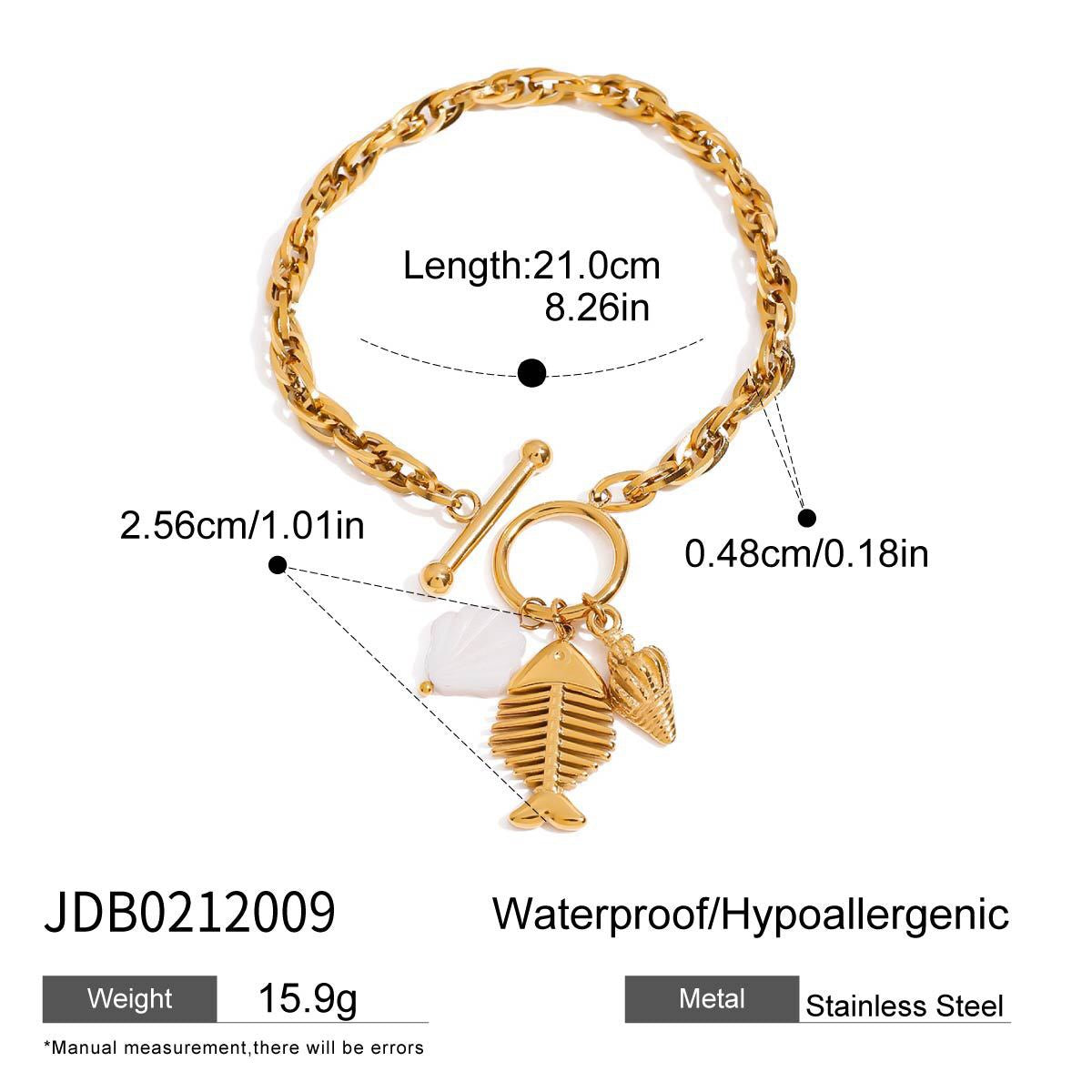 18K Gold Coastline Shell Fishbone Toggle Chain Charm Bracelet