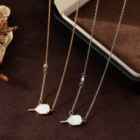 18K Gold Mother of Pearl Pickleball Pendant Necklace