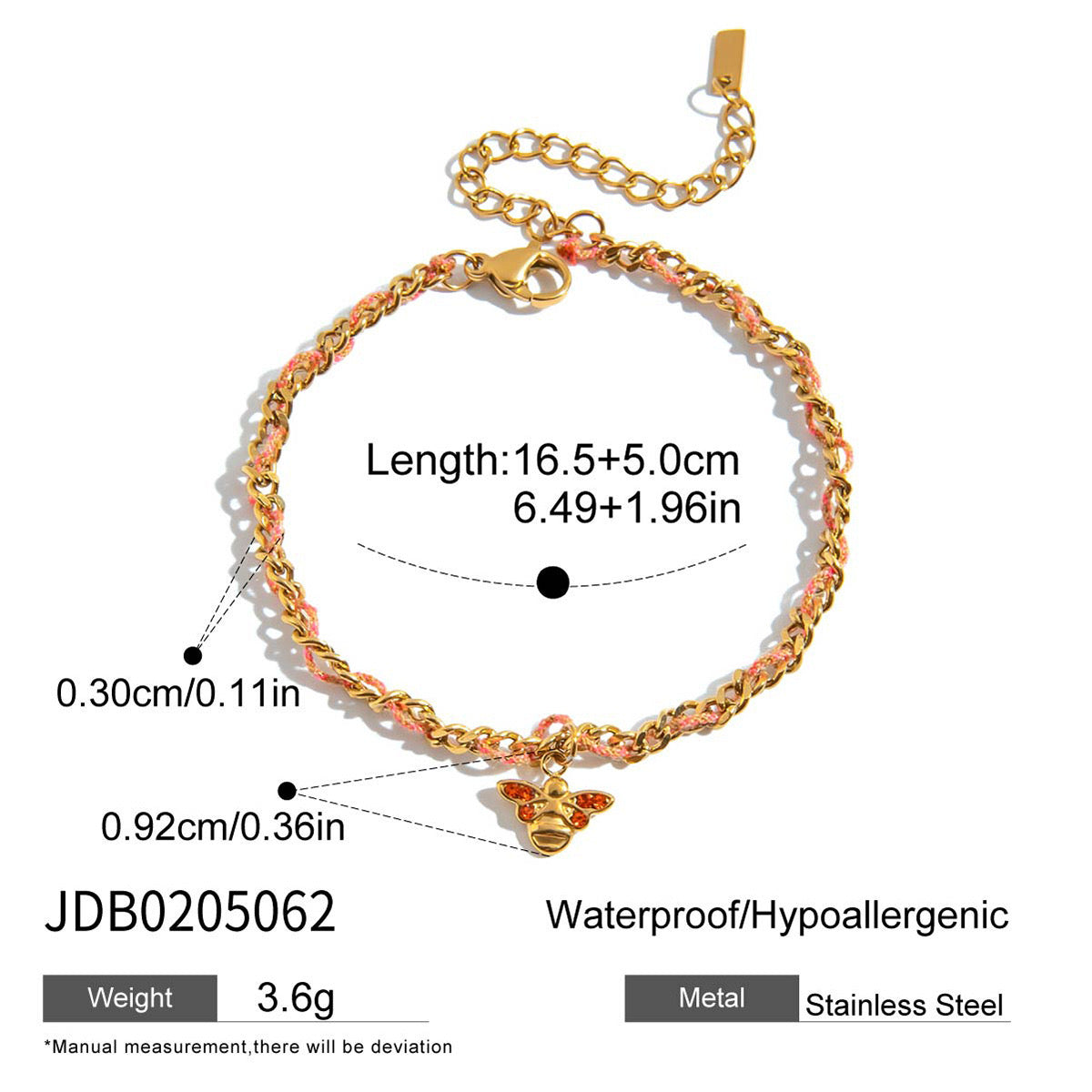 18K Gold Cozy String Chain Dainty Charm Bracelet