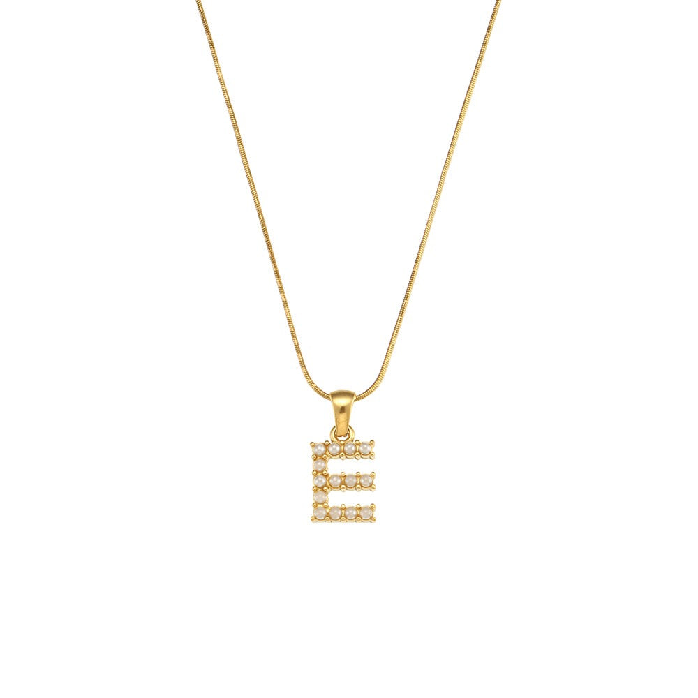 18K Gold Pearl Initial Pendant Necklace