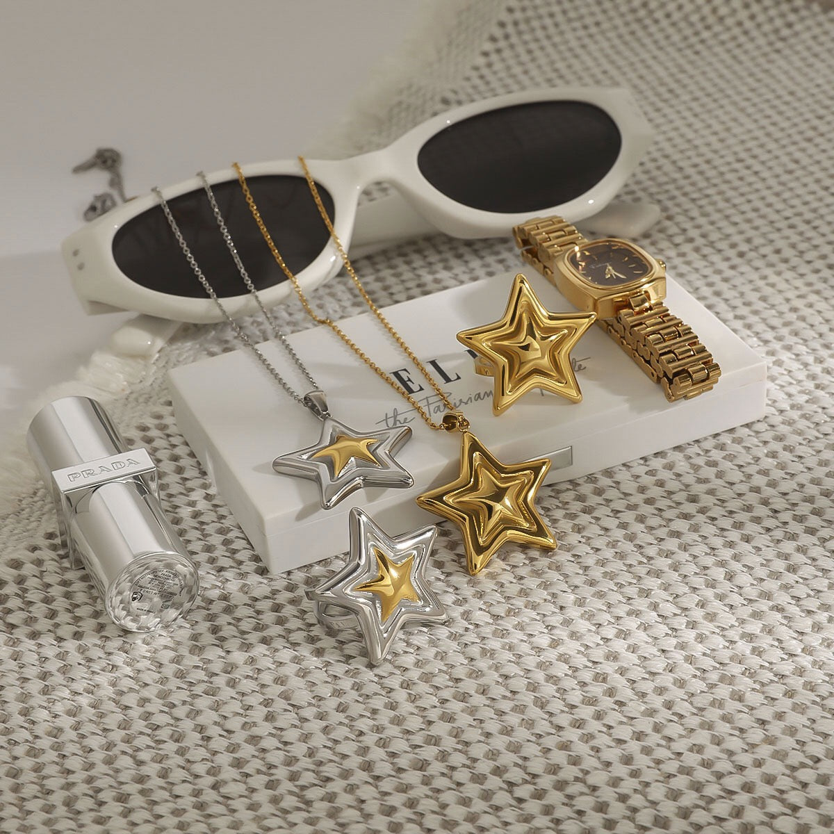 18K Gold Shiny Star Statement Ring