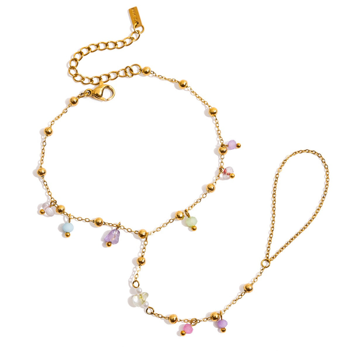 18K Gold Waterproof Pastel Color Beads Dainty Hand Chain Bracelet